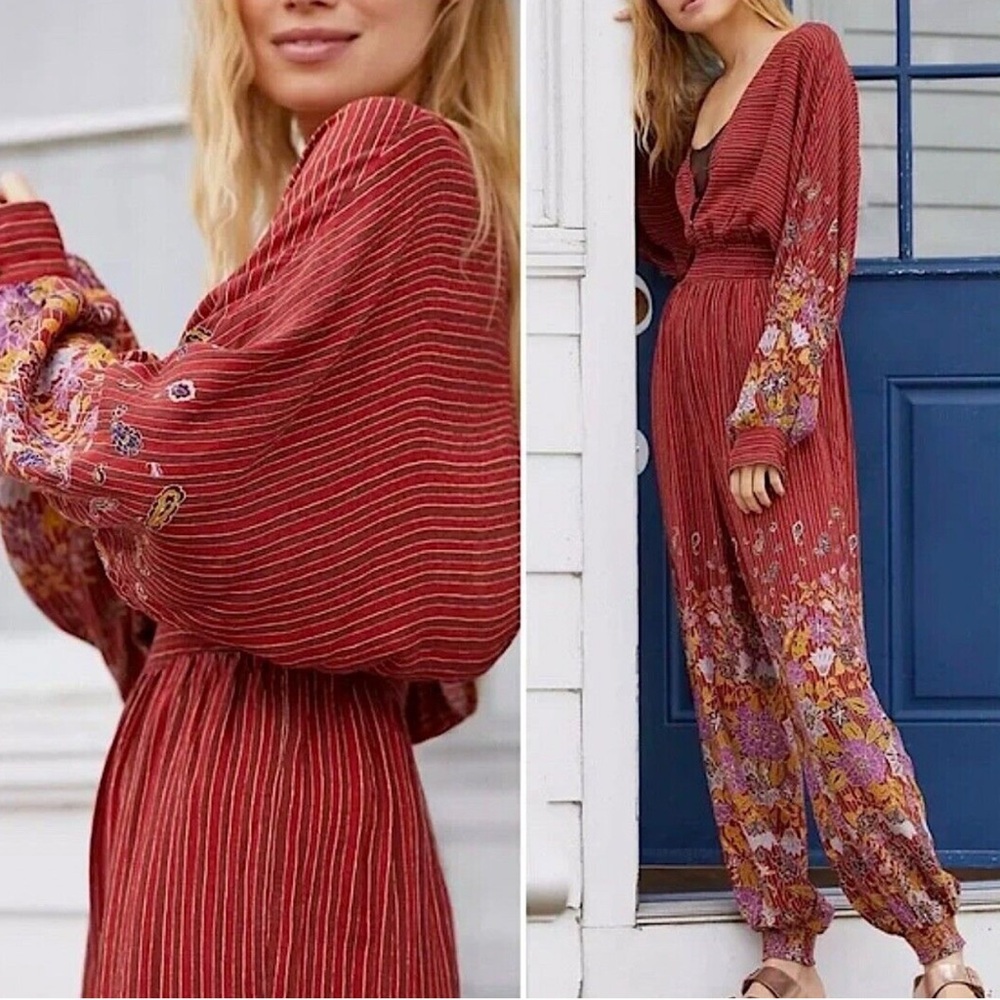 Anthropologie Vicose stripped breezy open backed jumpsuit